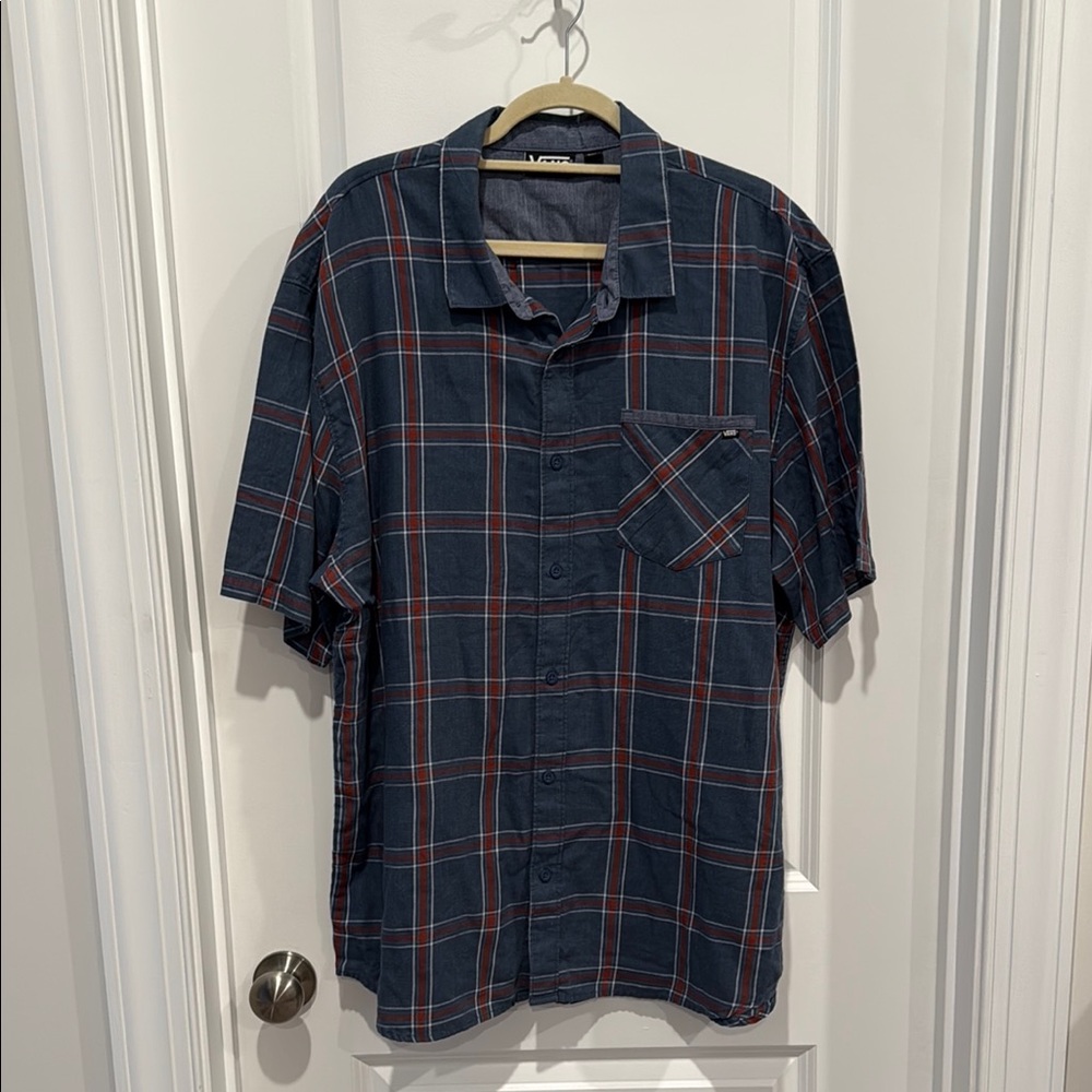 Vans Navy and Red Plaid Casual Shirt